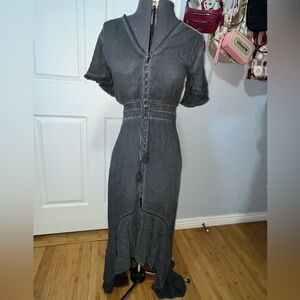 On The Road Charcoal Button-Front Midi Dress